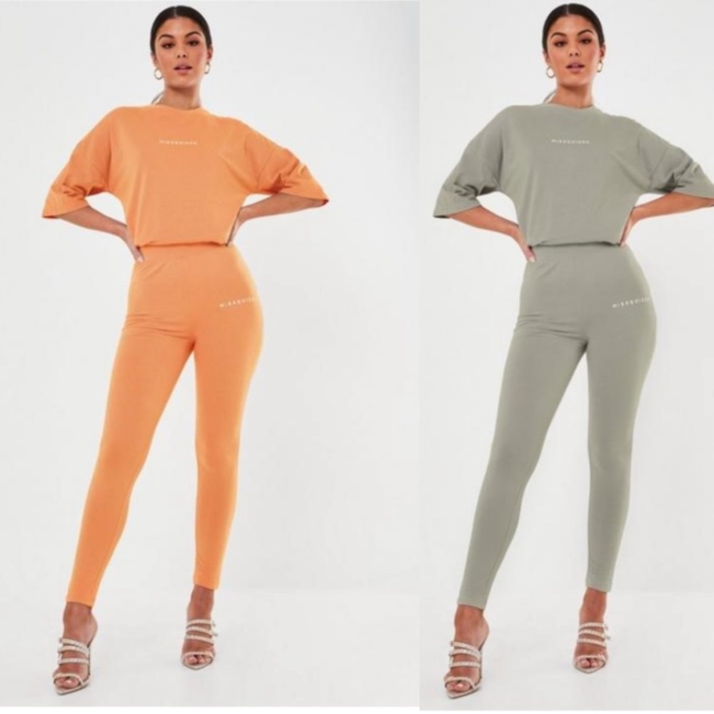 2 missguided high waisted orange khaki leggings